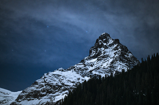 Mountain peak in twilight