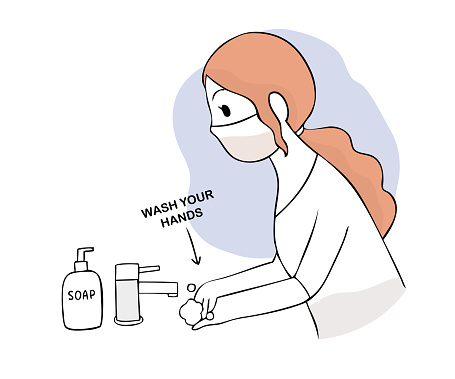 Ilustración de Dibujos Animados Lindo Coronavirus Covid1  Mujer Lavarse Las Manos Por Vector De Jabón y más Vectores Libres de Derechos de Lavarse las manos