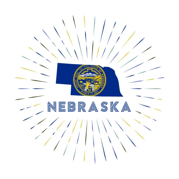 Vector illustration of Nebraska sunburst badge.