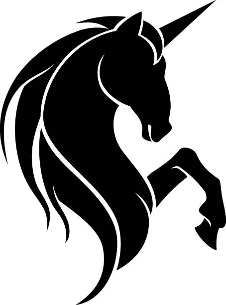 Vector illustration of Black Unicorn Fantasy Symbol Silhouette