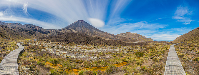 Panoramic picture of Mount Ngauruhoe in the Tongariro National Park on northern island of New Zealand