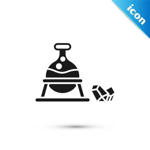 Vector illustration of Grey Witch cauldron and magic stone icon isolated on white background.  Vector Illustration