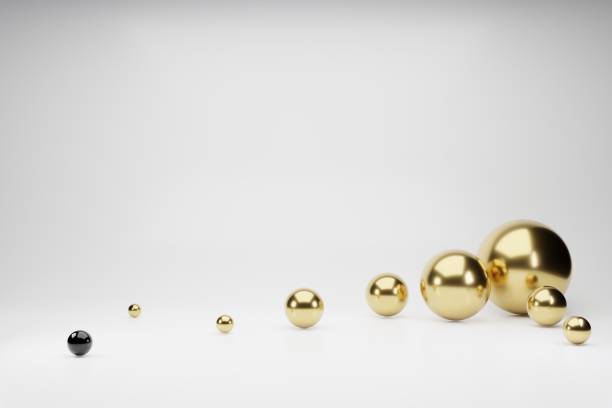 istock 3d background golden shapes spheres. Flying abstract geometric polygonal balls in empty space. Futuristic background with bokeh effect. Poster design. 1215289563