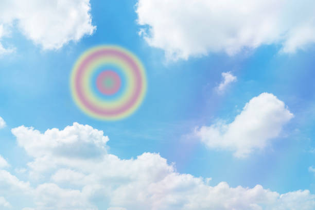 Rainbow sun Shaped like an archery target On the blue sky And white clouds Use as wallpap