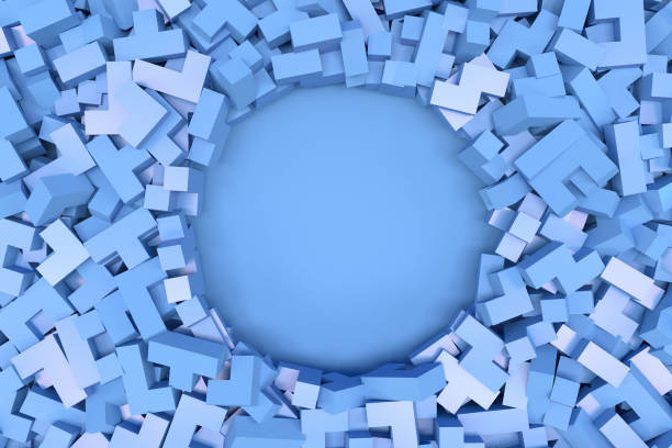 istock 3D Abstract blue geometric block shapes with hole 1215290553