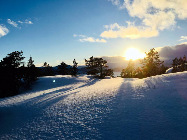 Sunset on a snow Mountain in Norway