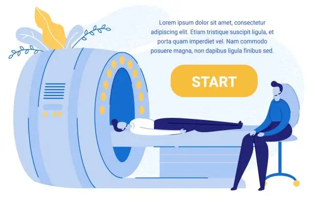 Vector illustration of Patient Examining his Body Parts Using MRI Flat.