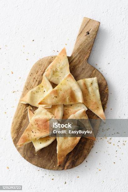 Homemade Pita Bread Chips Stock Photo - Download Image Now - Pita Bread, Potato Chip, White Background