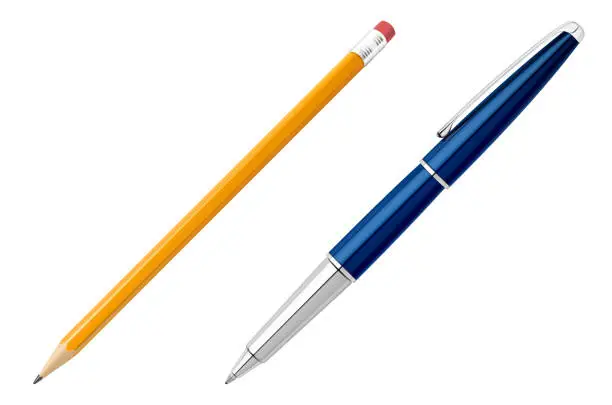 Vector illustration of Office pen and pencil stationery in realistic style. Vector illustration.