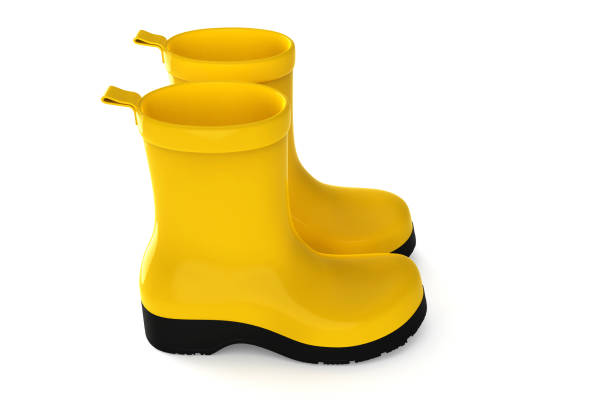 3d rendering yellow rubber boots stock photo