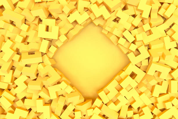 istock 3D Abstract yellow geometric block shapes with hole 1215300205