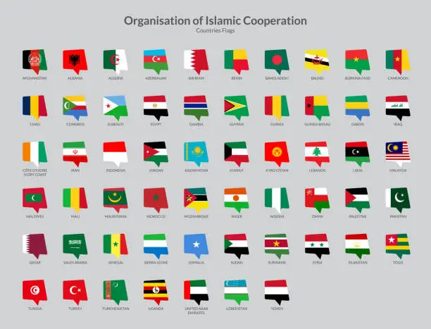 Vector illustration of Organisation of Islamic Cooperation Countries flag icons collection, Chat flag icons