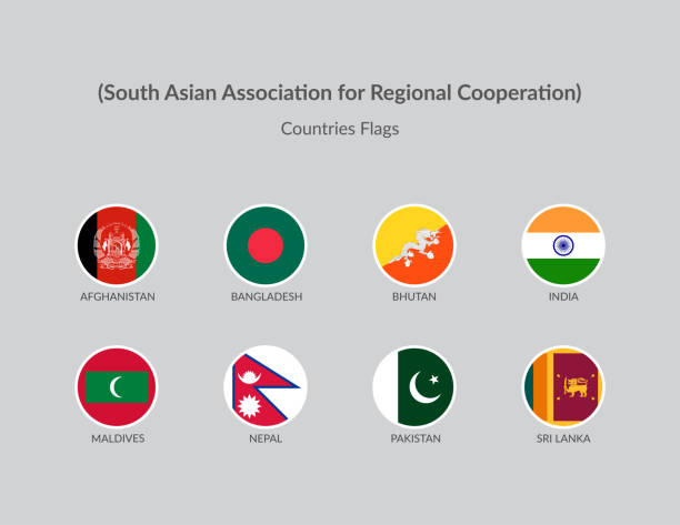 ilustrações, clipart, desenhos animados e ícones de saarc-associação sul-asiática para países de cooperação regional sinalizam coleção de ícones, ícones de bandeira de chat - india map sri lanka pakistan