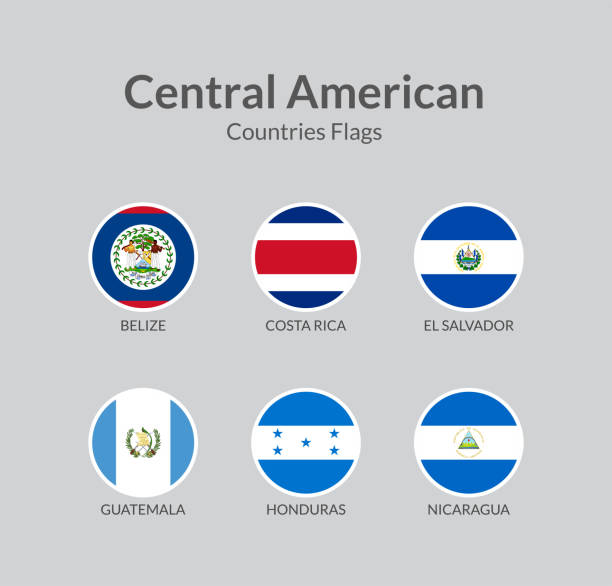 центральноамериканские страны флаг иконы коллекции, чат флаг иконы - центральная америка stock illustrations