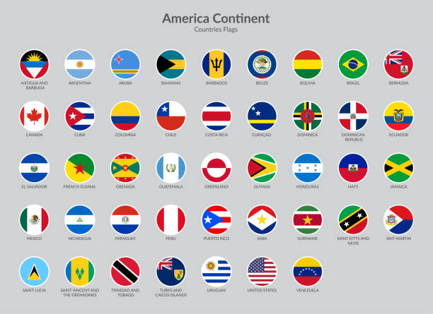 ilustraciones, imágenes clip art, dibujos animados e iconos de stock de america continent countries bandera iconos colección, iconos de bandera de chat - las américas