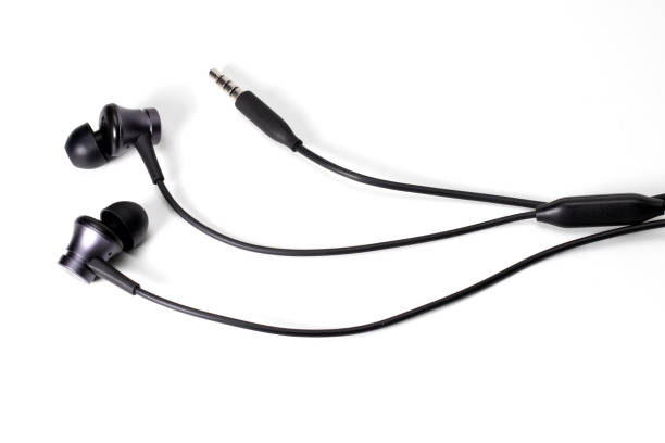 istock Flat lay concept: headphones on white backgrounds 1215304232