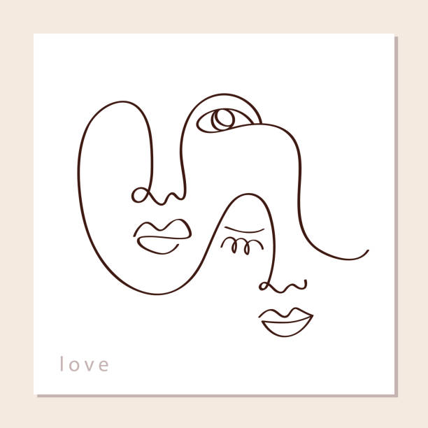 liniowe abstrakcyjne twarze pary - love abstract adult art stock illustrations