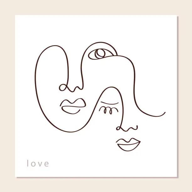 Vector illustration of Linear abstract couple faces