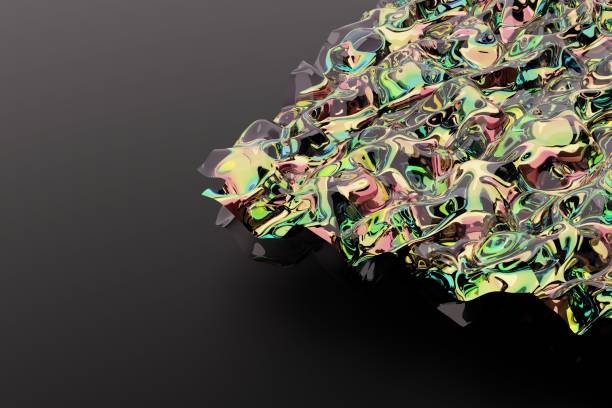 istock art abstract glass textured blurred background, gold and rainbow waves, 3d. 1215311388
