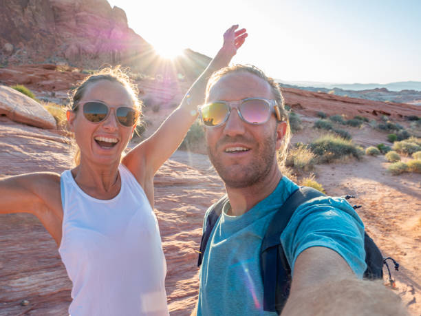 Couple taking selfie in valley of fire state park