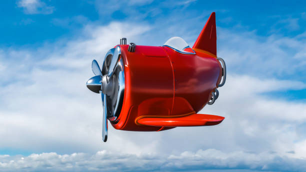 istock Red cute kid old airplane in the sky. 3D rendering. 1215313905