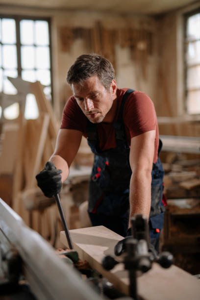 istock Carpenter at work stock photo 1215318647