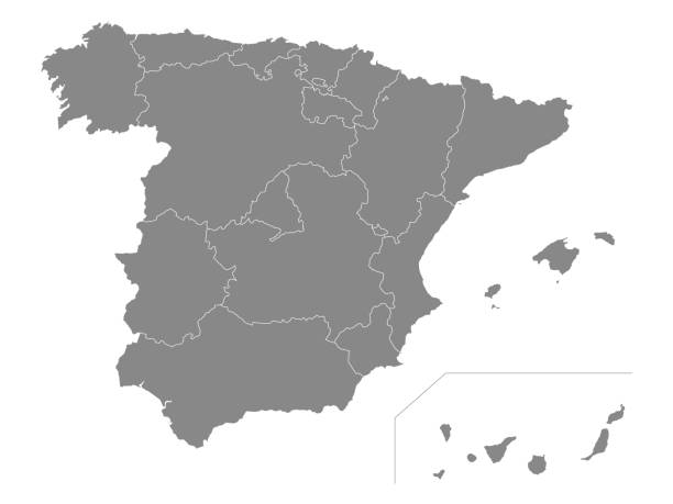 Autonomous Communities Map of Spain Gray Map of Spanish Autonomous Communities spain stock illustrations