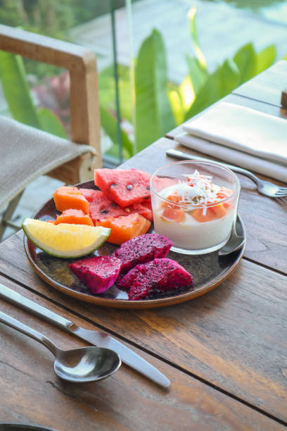 istock Tropical Fruit Platter for Breakfast with vegan coconut yoghurt 1215322759
