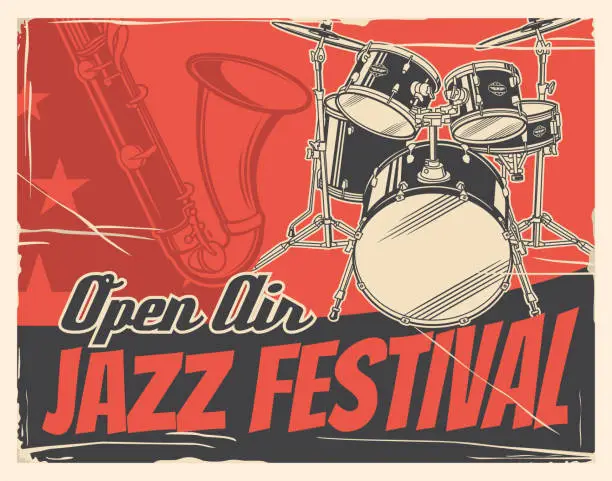 Vector illustration of Jazz musical instruments poster of music festival