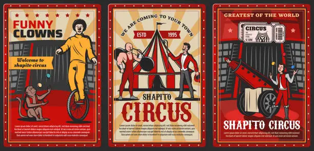 Vector illustration of Circus top tent arena with marquee performers