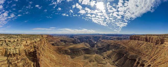 View over San Juan river canyon in Utah from Muley Point near Monument Valley