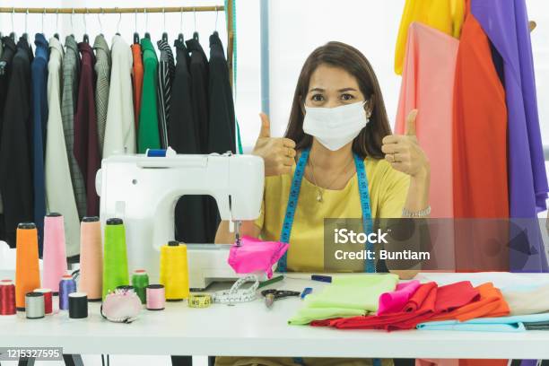 Old Female Fashion Designer Working At Home Stock Photo - Download Image Now - Design Professional, Tailor, Protective Face Mask