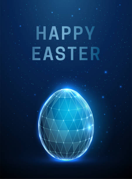 illustrazioni stock, clip art, cartoni animati e icone di tendenza di uovo astratto. buona cartolina pasquale. design in stile poli basso. - easter greeting card eggs illuminated