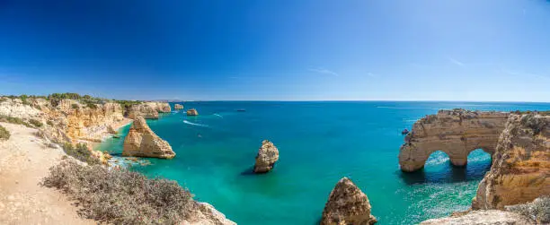 Photo of View on typical cliffy beach at Algarve coastline in Portugal in summer