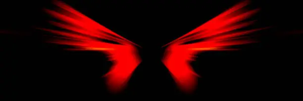 Red wings of demon on black background. Symbolic image of wings.