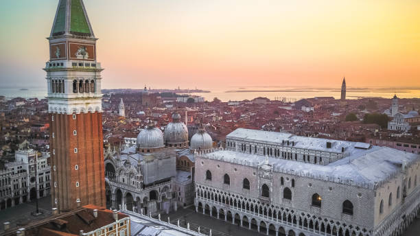 istock Views of sunrise in Venice from above 1215336807