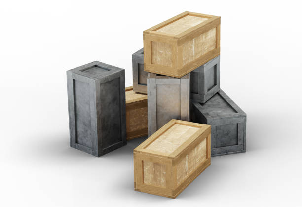 istock Four Metal and three Wood Transportation boxes closed 1215340899
