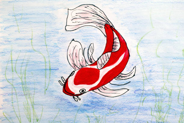 istock Pencil and watercolor hand drawing. Koi carp. 1215341099
