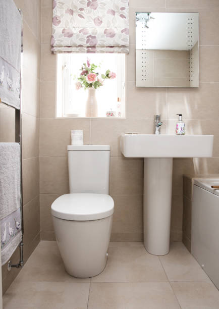 un interno contemporaneo del bagno di casa - sink bathroom pedestal tile foto e immagini stock