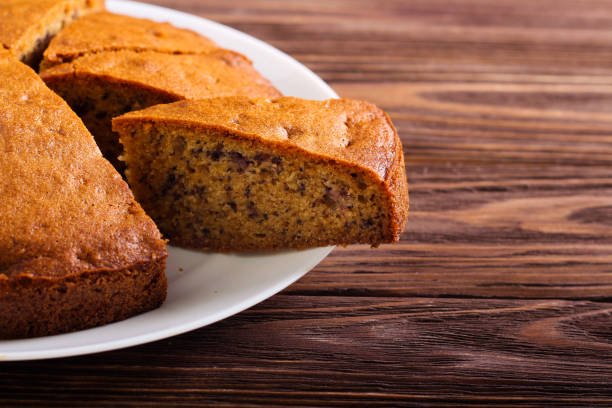 istock Banana cake, sliced on plate 1215343767