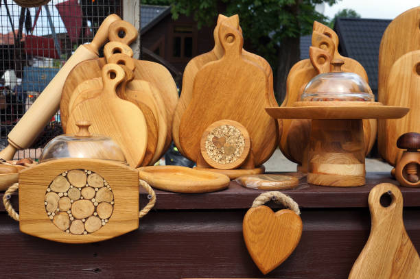 istock Handicraft kitchenware. Handmade wooden goods. 1215345793