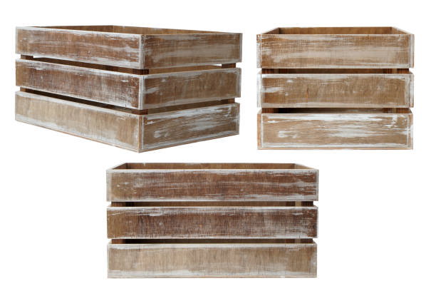istock Set of rustic wooden box container isolated on white 1215346952