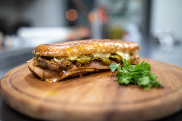 istock Tasty sandwich with beef meat on cutting board 1215348030