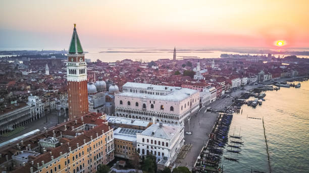 istock Views of sunrise in Venice from above 1215350178