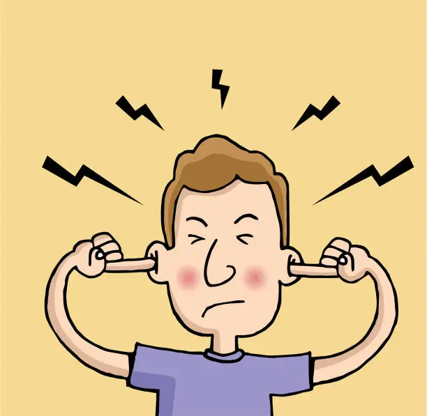 Vector illustration of Cartoon man overing ears with finger