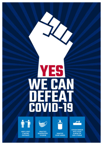 Yes we can defeat Covid-19. Motivational and informative poster design to stay protected from Covid-19 virus outbreak. New coronavirus pandemic. Courageous information graphic with important basic health advices. Virus spread prevention poster design. togetherness covid stock illustrations