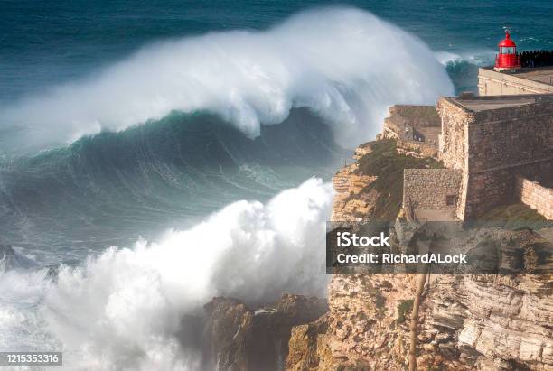Biggest Wave In The World Nazare Portugal Stock Photo - Download Image Now - Nazare, Wave - Water, Portugal