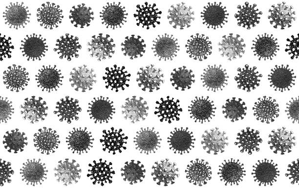 Coronavirus Células Patrón Sin Costura En Blanco y Negro - ilustración de arte vectorial
