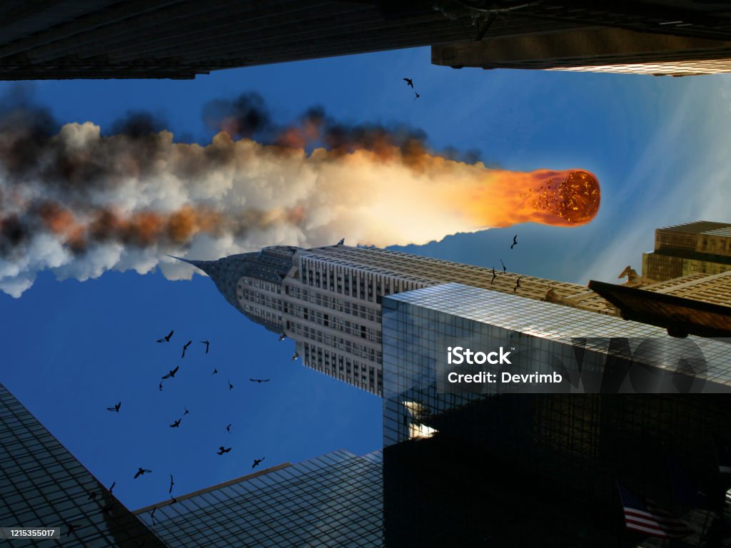 New York'a Düşen Dev Asteroit - Royalty-free Şehir Stok görsel