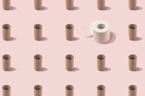istock Creative layout of toilet paper rolls. Minimal Coronavirus outbreak. Panic concept. 1215356606
